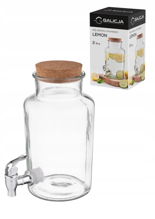 Szklany słoik do napojów z kranikiem Lemon Galicja 2l