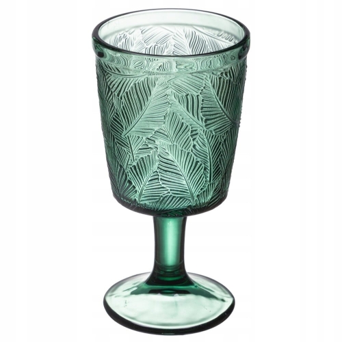 Pokal szklany LEAVES 340 ml – zielony, tropikalny wzór, grube szkło