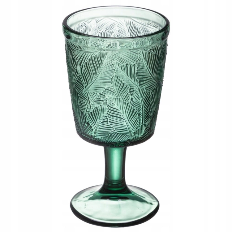 Pokal szklany LEAVES 340 ml – zielony, tropikalny wzór, grube szkło