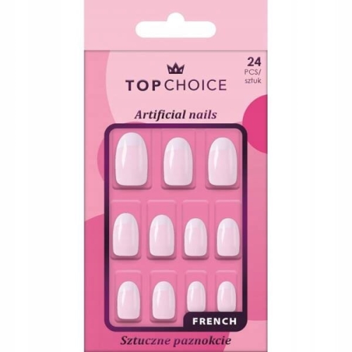 TOP CHOICE sztuczne paznokcie bez kleju, French 78422 24szt
