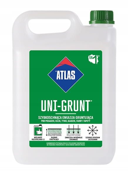 ATLAS UNI-GRUNT Szybkoschnąca Emulsja Gruntująca 5L – Idealna Pod Farby, Tynki, Gładzie i Płytki