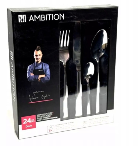 Komplet sztućców Ambition Dark 24 el. ze stali nierdzewnej – na 6 osób
